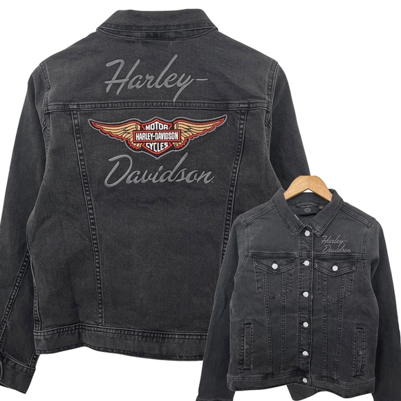 NWT Harley-Davidson® Women's Black Denim Jacket Medium - Picture 1 of 14